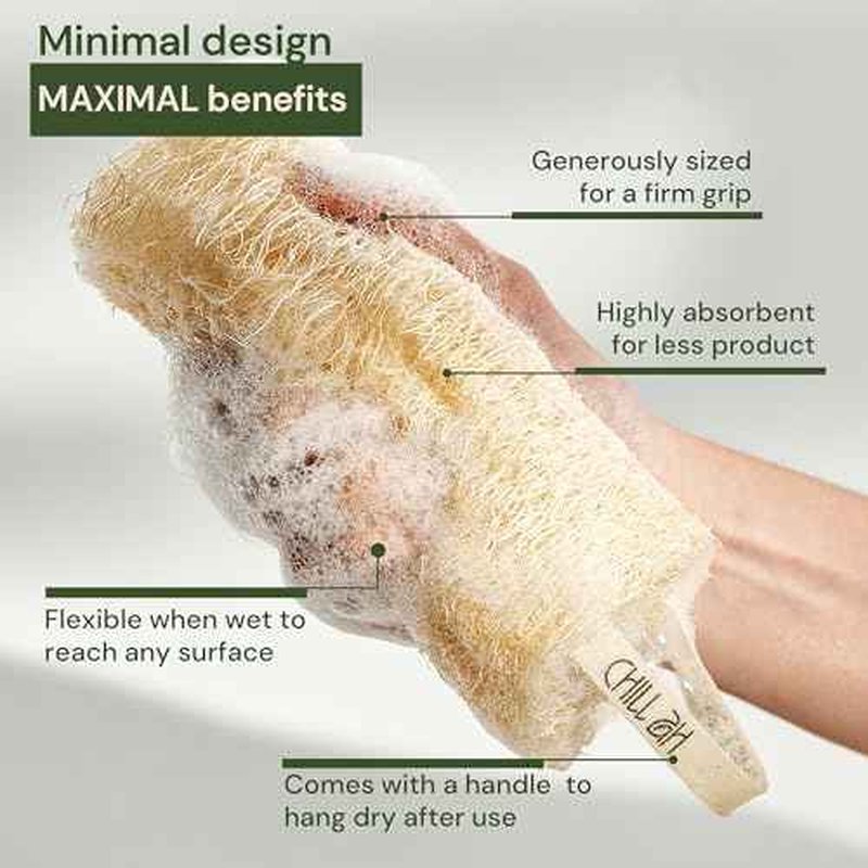 Chill Ah Green Glow Loofah Sponge Set ? 100% Plant-Based, Dye-Free, Biodegradable, Scratch-Free, Handcrafted in Vietnam (2-Pack)