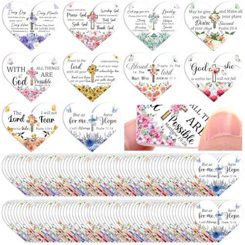 Lothee 80 Pcs Christian Gifts Bulk for Women School Teacher Nail File Christmas Church Bible Verse Emery Board Inspirational Double Sided Religious Manicure Tool for Wedding Birthday Party(Heart)