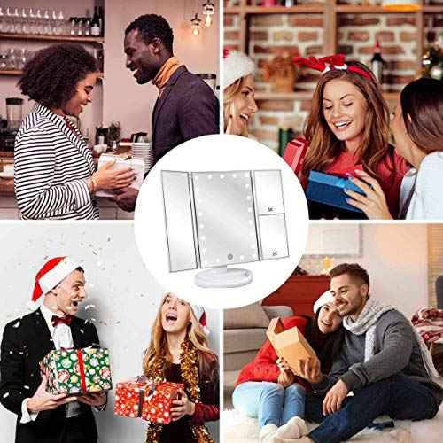 Trifold Makeup Mirror Vanity Mirror with Lights,1X 2X 3X Magnification,Touch Screen,180 Adjustable Rotation,Portable Travel Bathroom Cosmetic Mirror
