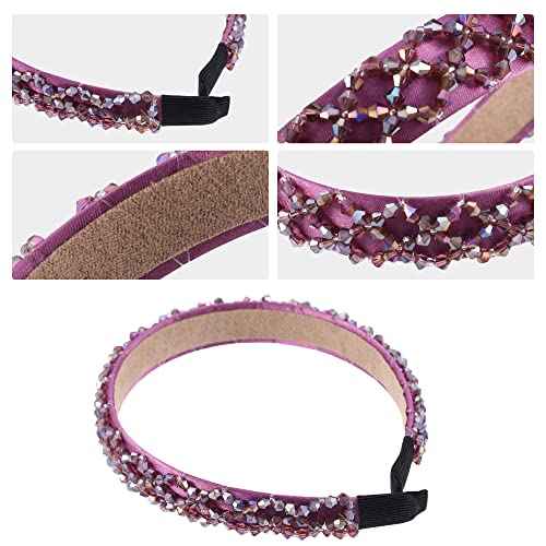 VOCOSTE Rhinestone Headbands, Sparkle Bling Headbands, Crystal Embellished Headband, Dark Purple Headband, Beaded Hairband, Hair Accessories for Women