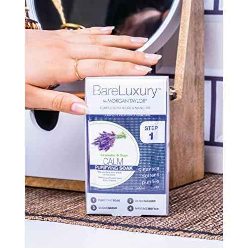 Morgan Taylor BareLuxury 4-Step Complete Pedicure & Manicure Packs - Complete Nail Care Kit with Soak, Masque, Scrub & Massage Butter, Professional Spa-Quality Treatments (Calm Lavender & Sage)