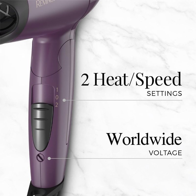 Remington Travel Hair Dryer, Folding Handle Compact Blow Dryer with Dual Voltage, Ceramic Coating & Advanced Thermal Technology, Lightweight Portable Hair Dryer for International Travel