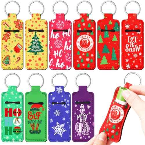 50 Pcs Christmas Lipstick Holder Keychain Xmas Lip Balm Lip Gloss Lipstick Holder Keychain Christmas Stocking Stuffer