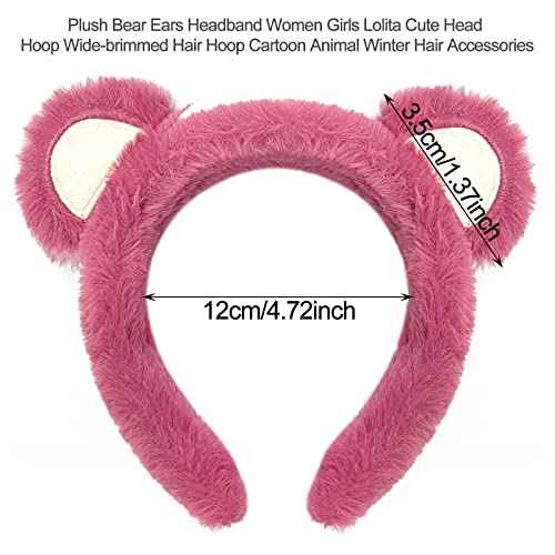 Wittocs Rose Red Bear Ears Headband Plush Bear Ear Headwears for Women Girls Makeup Headband Cute Fashion Fluffy Soft Face Washing Headbands New Year Halloween Valentines Day Hair Hoop