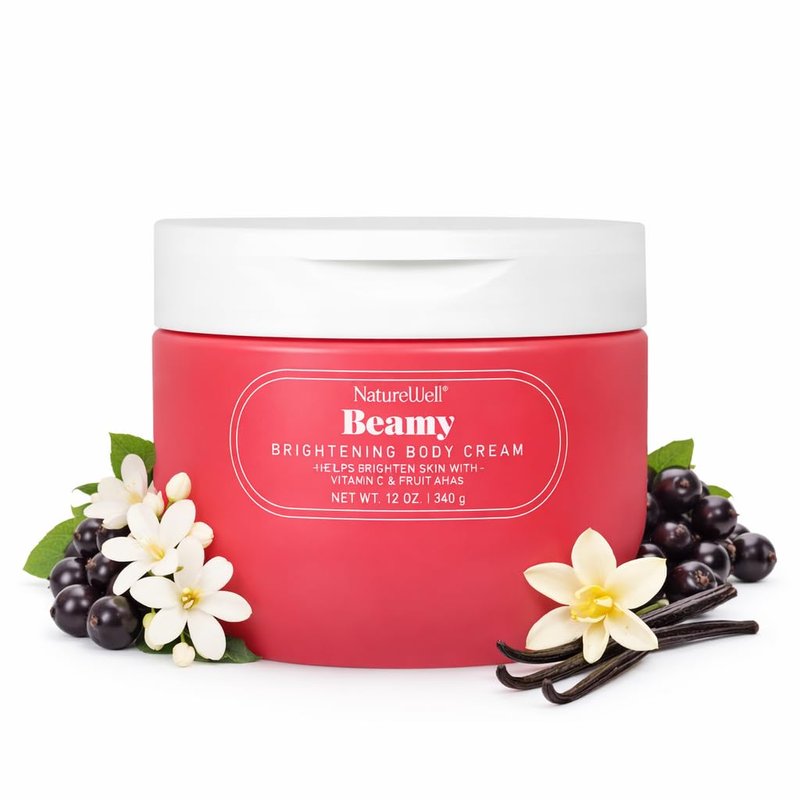 NATURE WELL Beamy Brightening & Moisturizing Body Cream, Lightweight & Quick-Absorbing Formula to Help Improve Tone & Texture, Scented with Black Currant, Jasmine & Vanilla Woods,12 Oz