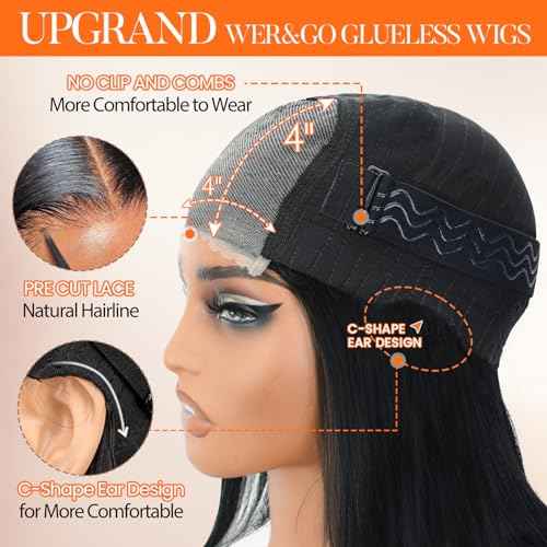 AISI Bob Wig Human Hair Glueless Wigs Human Hair Pre Plucked Pre Cut 4x4 HD Lace Front Put On and Go Glueless Wigs Human Hair 180% Density Short Straight Bob Wigs for Black Women 8 inch