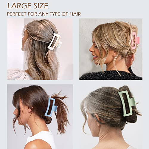 Large Hair Claw Clips 12 Pack, Flower Hair Clips for Thin Hair, Big Square Matte Strong hold for Thick Hair, 3 Styles Hair Clips for Women Thick Hair 4 Colors