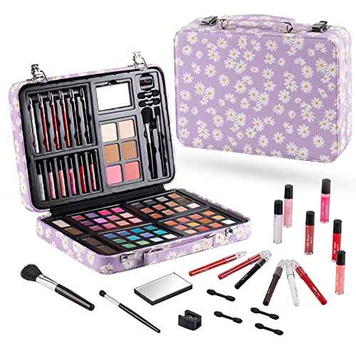 Hot Sugar Makeup Kit for Teenager Girls 10-12, All in One Beginner Makeup Kit for Women Full Kit, Teen makeup kit Cosmetic Gift Set on Birthday Christmas(Purple Daisy)