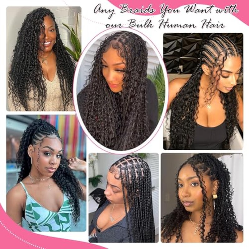 Human Braiding Hair for Boho Braids Curly Deep Wave Bulk Human Hair for Braiding 100% Human Hair for Braiding Hair Wet and Wavy Boho Knotless Braids Hair No Weft 2 Bundles/Pack 20 Inch
