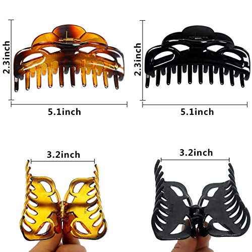 Large Hair Clips for Thick Hair Plastic Big Claw Clips Updo Hair Styling Accessories for Women Strong Hold Jumbo Hair Jaw Clips(Arc-Black+Brownish)