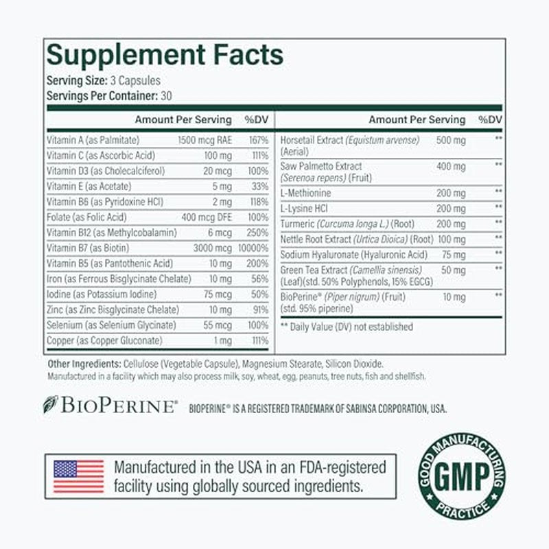 Noophoric Hair Growth Vitamins for Women and Men - Natural Hair Loss Supplement for Fuller Thicker Hair - Hair Skin and Nails Vitamins for Thinning and Shedding, 90 Capsules