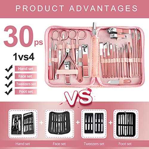 Manicure Set 30 in 1 Nail Clipper set, REDFLOW nail clippers, fingernail & toenail clippers, Manicure Tools, pedicure tools, Suitable for Travel Manicure Kit, Nail Set Kit With Everything Profe