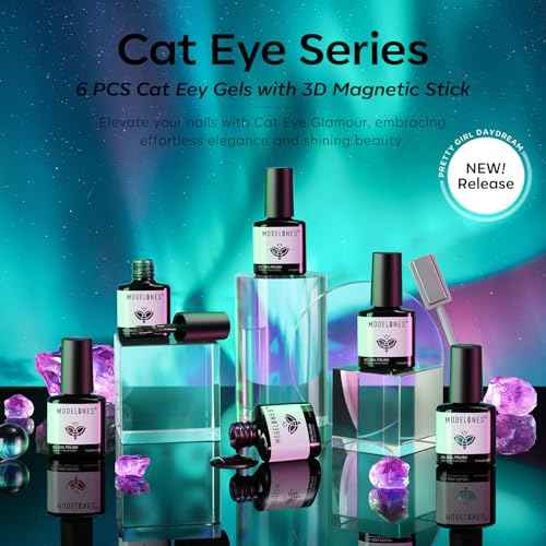 modelones Cat Eye Gel Nail Polish, 6 Colors Glitter Red Green Purple Blue Gel Polish Set with Magnet Sparkle Galaxy Series Nail Gel Polish Kit Soak Off Led Nail Art Manicure Salon DIY Gifts