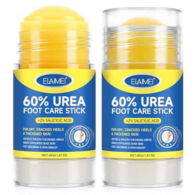 60% Urea with 2% Salicylic Acid Urea Foot Care Stick, 2PCS Heel Stick for Cracked Feet, Foot Care Cream Moisturizer for Dry Cracked Feet, Knees, Elbows, Hands, Foot Lotion Stick