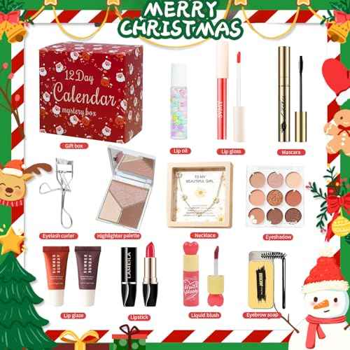 Makeup Advent Calendar 2025 for Kids,12 Days Christmas Makeup Kit Boxed Makeup Gift Set, Advent Calendars Christmas, Daughters makeup set and Girls Xmas Gift(AA01)