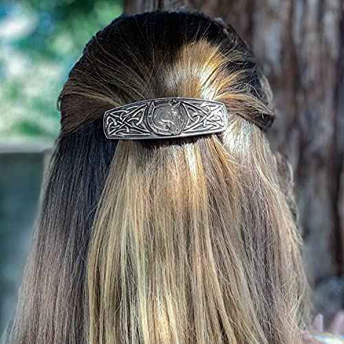 Celtic Horseshoe Hair Clip, Hand Crafted Metal Barrette Made in the USA with a Large 80mm Clip by Oberon Design