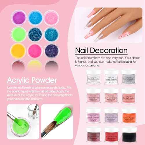 Major Dijit Complete Acrylic Nail Starter Kit with LED Lamp, 12 Colors Powder Acrylic Liquid Base/Top Coat Primer Electric Drill ? DIY Nail Art Tools for Home & Salon