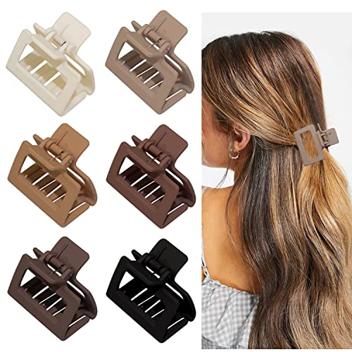 Medium Claw Hair Clips for Women Girls, 2" Matte Rectangle Small Hair Claw Clips for Thin/Medium Thick Hair, Hair Jaw Clips Nonslip Clips (Warm color)