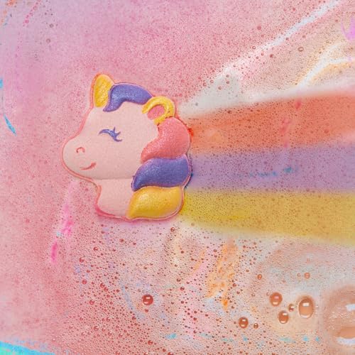 Rainbow Unicorn Bath Bombs Gift Set,6 Pcs Natural Handmade Bathbomb with Toys Surprise Inside for Girls Boys for Kids, Organic Bath Bomb for Christmas or Birthday Gift