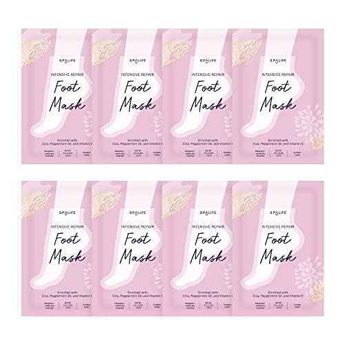 SpaLife Intensive Repair Soothing Foot Masks Enriched with Cica, Peppermint Oil, and Vitamin E (8 PACK)