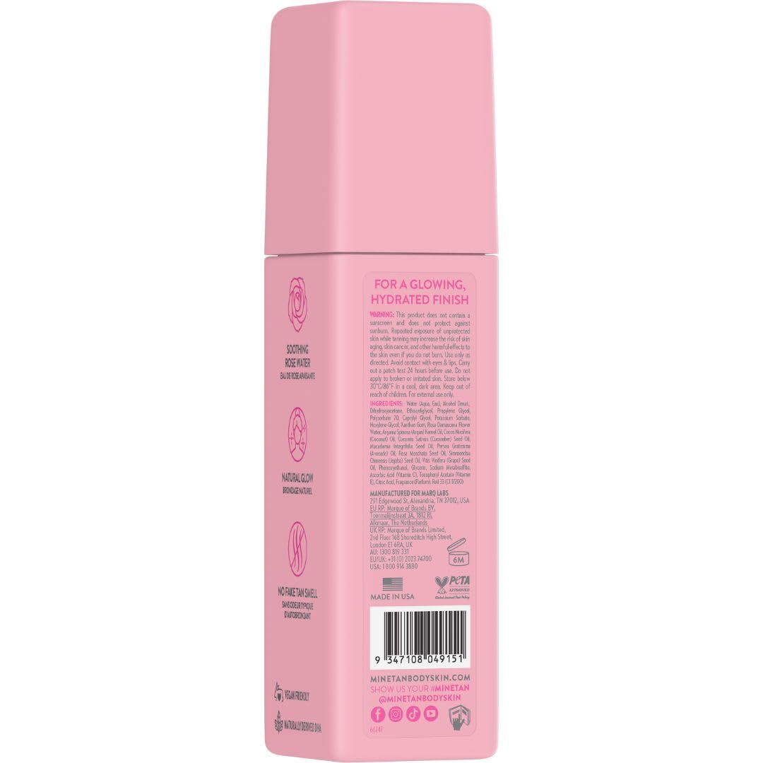 Minetan Rose Face Tan Mist - Clear Facial Self Tanning Spray with Soothing Rose Water & Vitamin C | 3.38 Fl Oz
