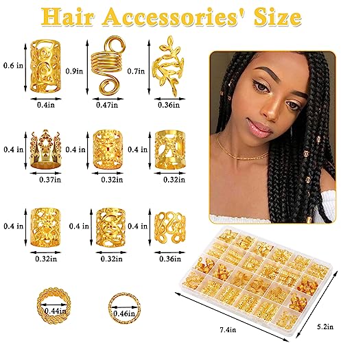 Lucomb 220 Pcs Gold Hair Jewelry for Braids, Loc Jewelry for Hair Dreadlock, Loc Charms for Women, Metal Gold Braids Rings Cuffs Clips for Dreadlock Accessories Clip Braids Extensions Decorations