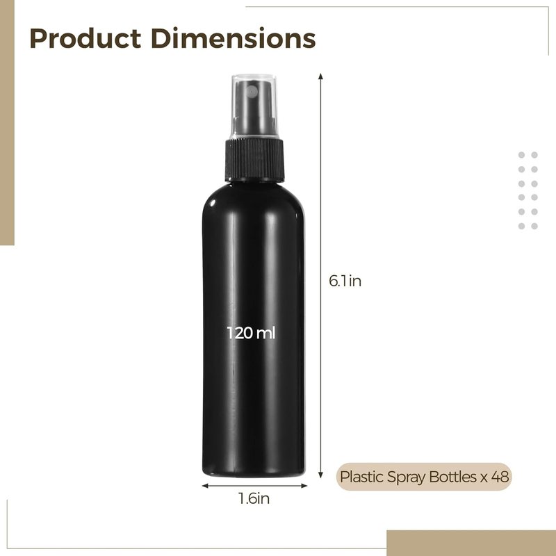 OMISTAR 48 Pcs 4 oz Plastic Spray Bottles | Fine Mist Sprayers for Perfumes & Cleaning Solutions - Black