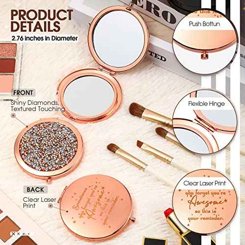 Roowest 10 Pcs Inspirational Compact Mirror You're Awesome Reminder Appreciation Gifts for Women Employee Coworker Friends Sisterhood Bulk Christmas Party Favors Magnifying Pocket Mirror (Rose Gold)