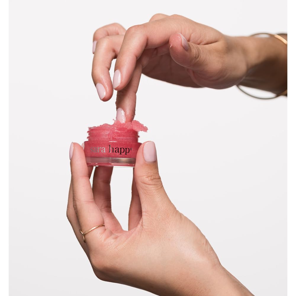 Sara Happ The Lip Scrub: Pink Grapefruit Sugar Scrub for Dry Lips - Gently Exfoliate, Polish, and Revitalize Lips with Vitamin E and Jojoba & Grape Oils, Vegan, 0.5 oz.