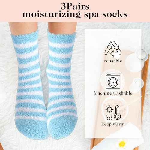 3 Pairs Aloe Infused Socks Lotion Socks Moisturizing Spa Socks Non Slip Coral Fleece Socks for Repairing Softening Dry Cracked Feet Infused Gel Sleeping