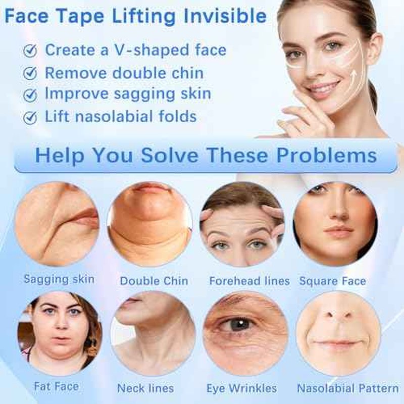 NBF 180PCS Face Tape Lifting Invisible, Face Lift Tape Invisible for Sagging Skin, Instant Facelift Tapes for Women, Neck, Jowls Lifts Sagging Skin, Concealed Makeup Tape, Visible Results in Seconds