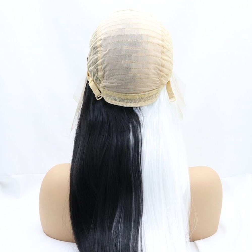 Long Straight Mermaid Piano Lace Front Wig - White to Black Two Tone | Heat Resistant Synthetic Hair for Women Cosplay
