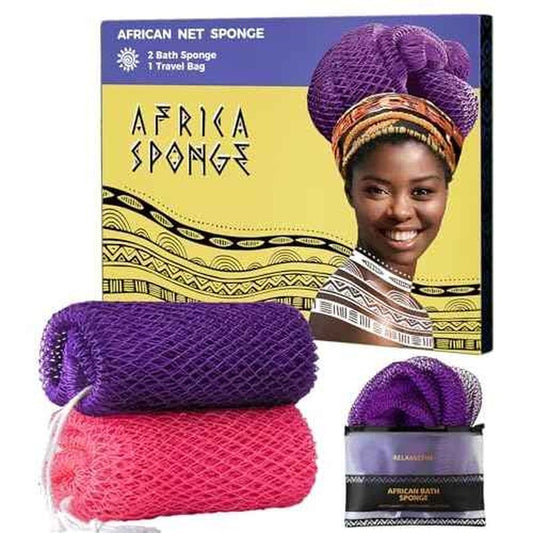African Net Sponge Authentic - 2 Pieces Loofah Exfoliating Body Scrubber Bath Sponge - Back Scrubber Washcloth for Shower - Real African Scrub Exfoliator Body Care Bathing Accessories for Women