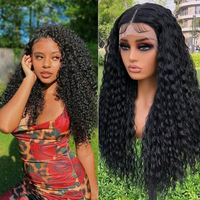 200% Density Deep Wave Lace Front Wigs Human Hair 13X6 HD Lace Frontal Curly Human Hair Wig Fluffy Natural Pre Plucked Wet And Wavy Wigs for Black Women Girl(28 Inch)