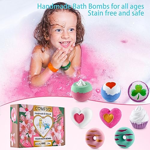 Bath Bombs for Girls - Bath Bombs, Valentines Day Gifts for Women Kids, Bubble Bath, Handmade Bath Bomb Gift Set Bathbombs Relaxing Spa Gifts Basket for Her Wife Mom Birthday