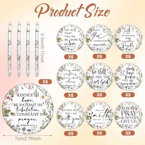 60 Pcs Mini Wildflower Bible Verse Compact Mirrors Bulk Religious Christian Pocket Purse Mirrors Small Church Gifts for Women Sunday School Summer Christmas Party Favors