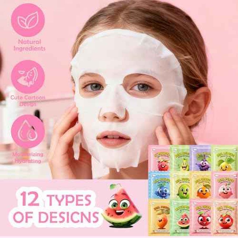 12 Pack Fruit Face Mask for Kids, Stocking Stuffers for Teen Girls, Skin Care for Kids, Christmas Gifts, Moisturizing Face Masks SkinCare, Face Masks Bulk, Slumber Party Supplies for Girls
