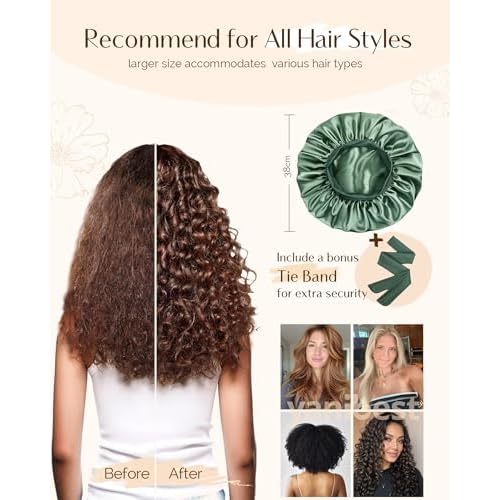 YANIBEST Silk Bonnet for Sleeping Women, Double Layer Hair Satin Bonnets with Elastic Band, Sleep Cap Curly Natural Hair