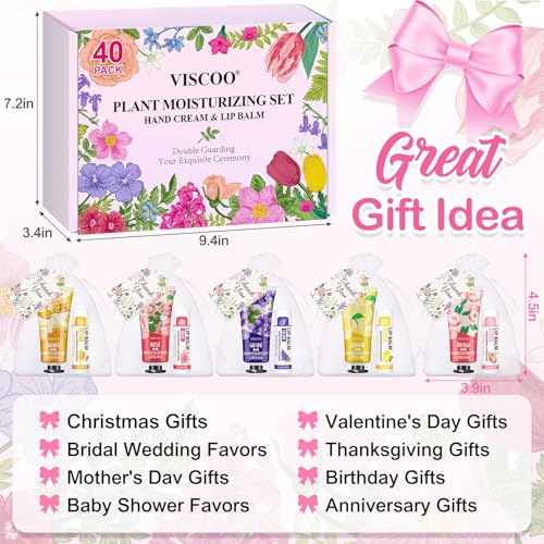 40 Sets Hand Cream Bulk and Lip Balm Bulk Gifts, Stocking Stuffers for Women Teengirls, Christmas Gifts,Bridesmaid Gifts for Guests with Thank You Card Organza Bags,Thank You Gifts, Small Gifts