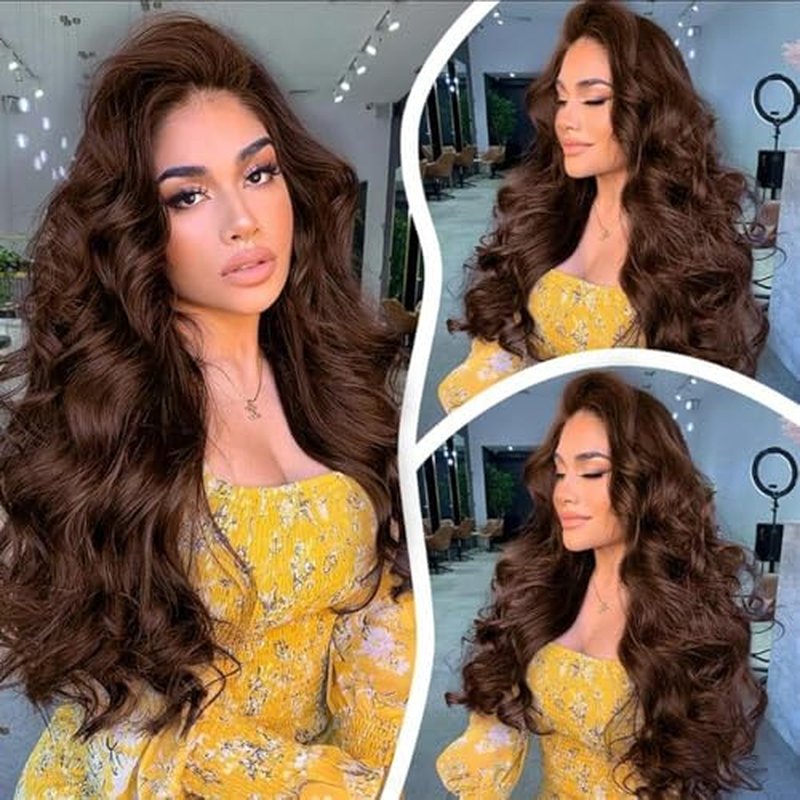 22 Inch Chocolate Brown Lace Front Wig Human Hair 9x6 Brown Glueless Wigs Human Hair Pre Plucked Pre Cut 220 Density Wear and Go Glueless Wig with Baby Hair Brown Body Wave Wig for Women