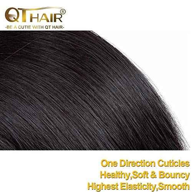QTHAIR 16A Straight Human Hair 100% Unprocessed Brazilian Virgin Straight Hair Weave Brazilian Straight Hair Extensions (18" 20" 22",300g,Natural Black)