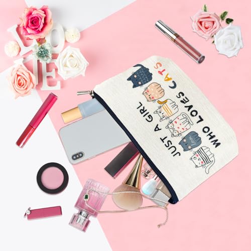 Cat Themed Makeup Bags for Women & Girls - Cute Travel Cosmetic Bags with Zipper Pouch - Funny Cat Mom Gifts for Birthday & Christmas