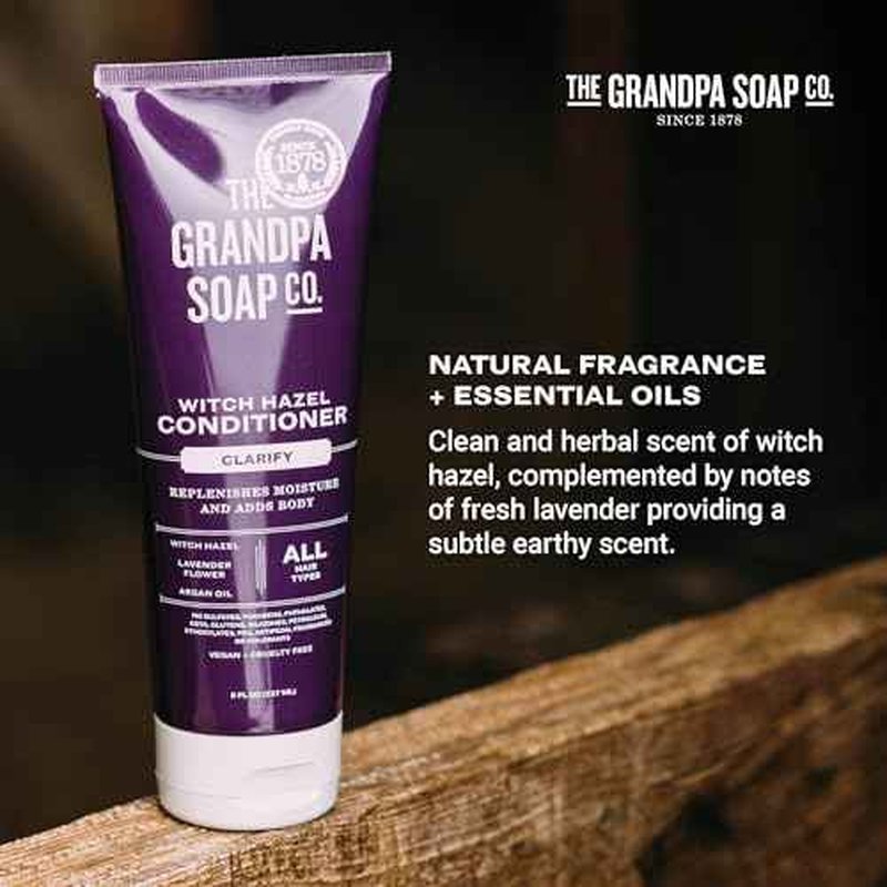 The Grandpa Soap Company Clarifying Witch Hazel Conditioner - Relieves Scalp Conditions and Protects Against Buildup, With Lavender Flower, Sulfates and Parabens Free, 8 Fl Oz, 2 Pack
