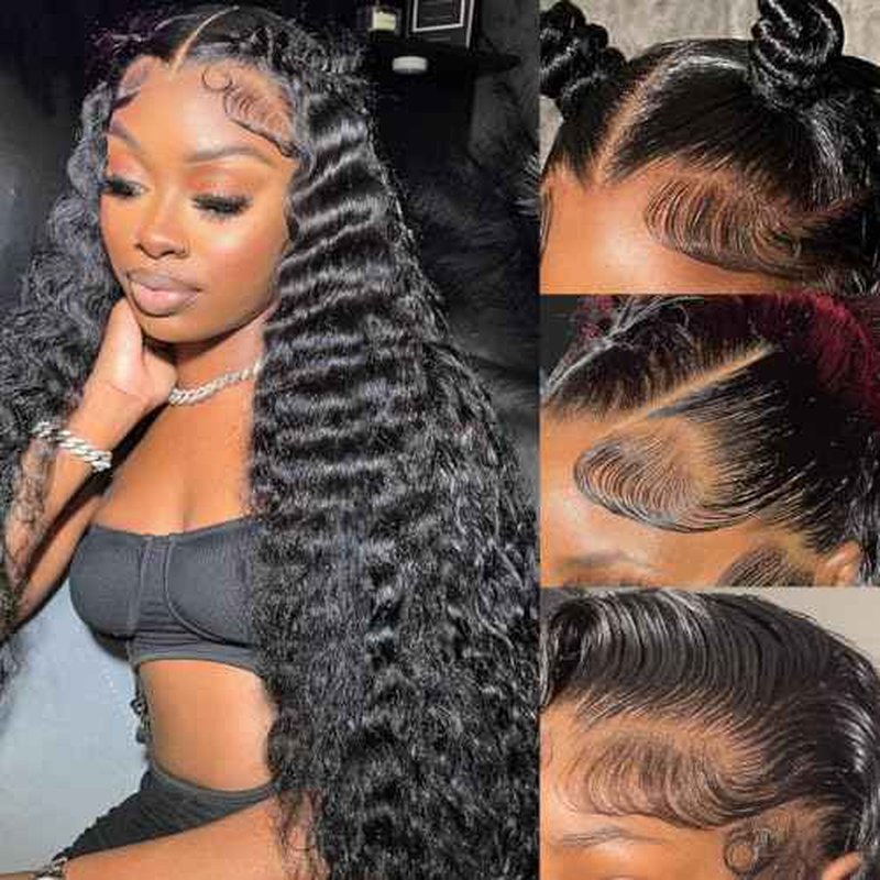 32 Inch Deep Wave Lace Front Wigs Human Hair 13x6 Curly Lace Front Wigs Human Hair for Women 180 Density Deep Wave Wig Pre Plucked HD Lace Frontal Natural Color
