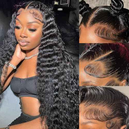 32 Inch Deep Wave Lace Front Wigs Human Hair 13x6 Curly Lace Front Wigs Human Hair for Women 180 Density Deep Wave Wig Pre Plucked HD Lace Frontal Natural Color