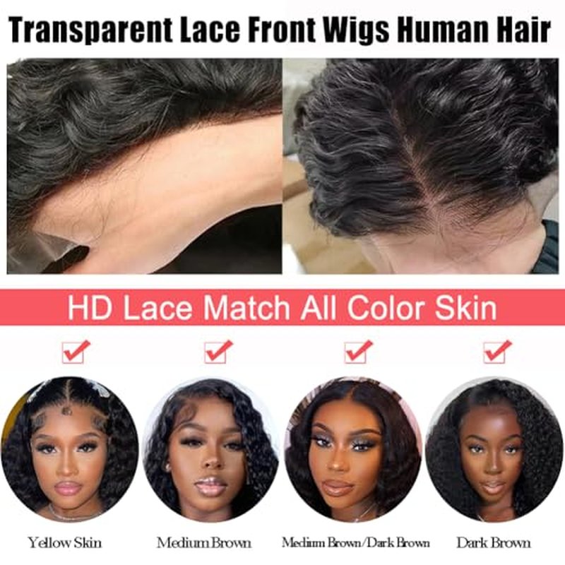 Deep Wave Lace Front Wigs Human Hair 200% Density 13x4 HD Curly Lace Frontal Glueless Wigs for Women Pre Plucked Deep Wave Natural Color (18 Inch)