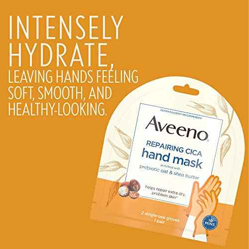 Aveeno Repairing CICA Foot Mask & Hand Mask with Prebiotic Oat and Shea Butter, for Extra Dry Skin, 1 ea