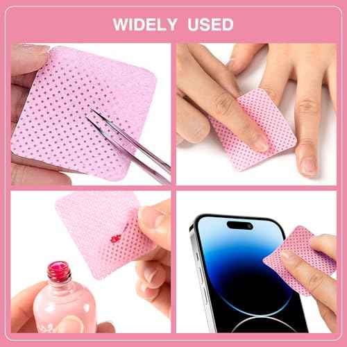 BLUERISE Lint Free Nail Wipes Pink 600pcs Nail Polish Remover Pads Soft Absorbable Eyelash Extension Glue Cleaning Wipes