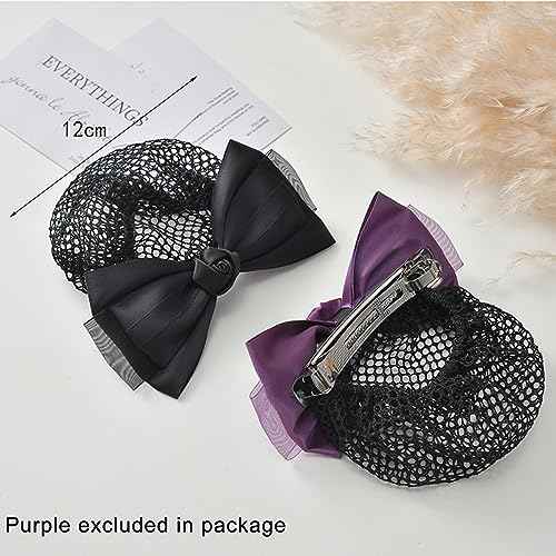 2pcs Hair Snood Net Barrettes with Bowknot Hair Clips with Thin Mesh Bun Cover for Women Ladies (Pink+Black)