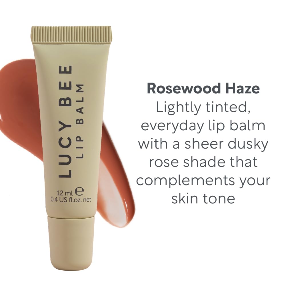 Lucy Bee Tinted Lip Gloss, Plumping & Nourishing, Dusky Rose Shade, Conditioning Vegan Lip Gloss, Non-Sticky, Glossy Finish with Shea, Mango & Avocado, 0.4 fl oz